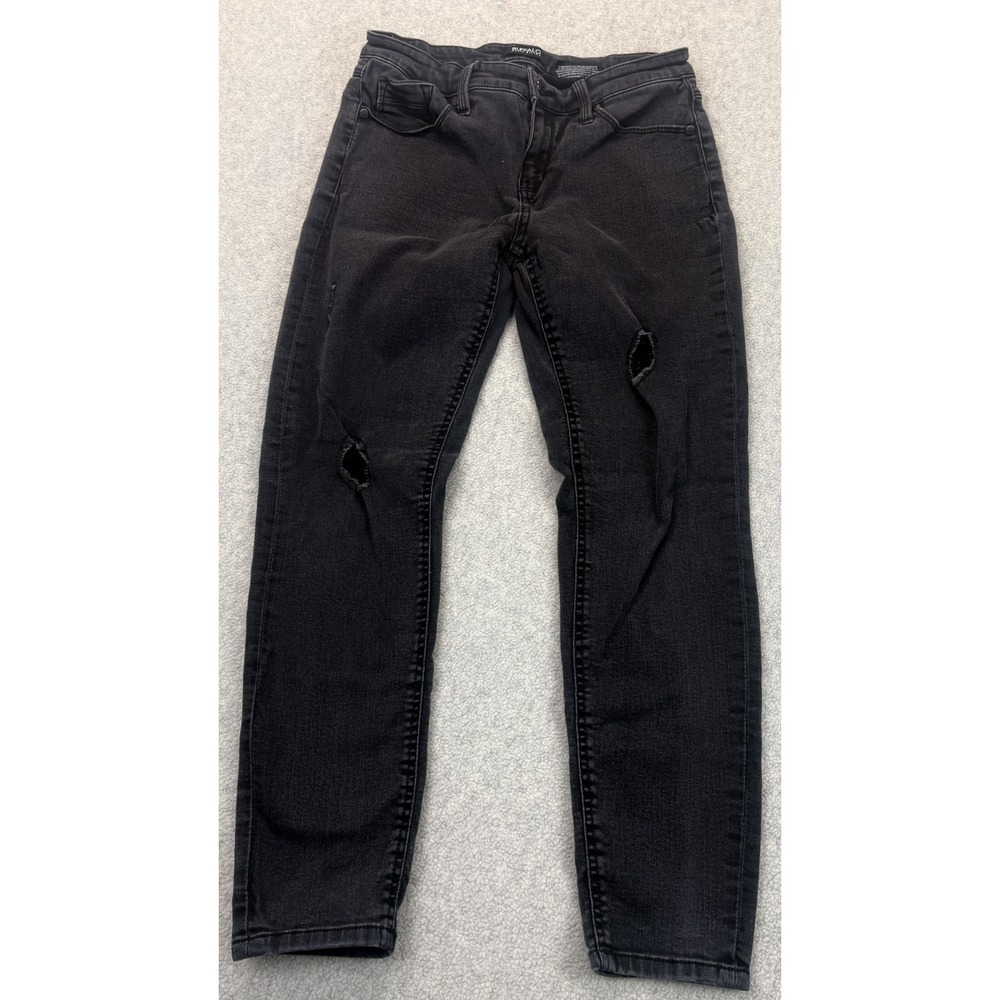 Buffalo David Bitton Womens Rip & Repair Skinny Jeans Black Denim Mid Rise 4/27